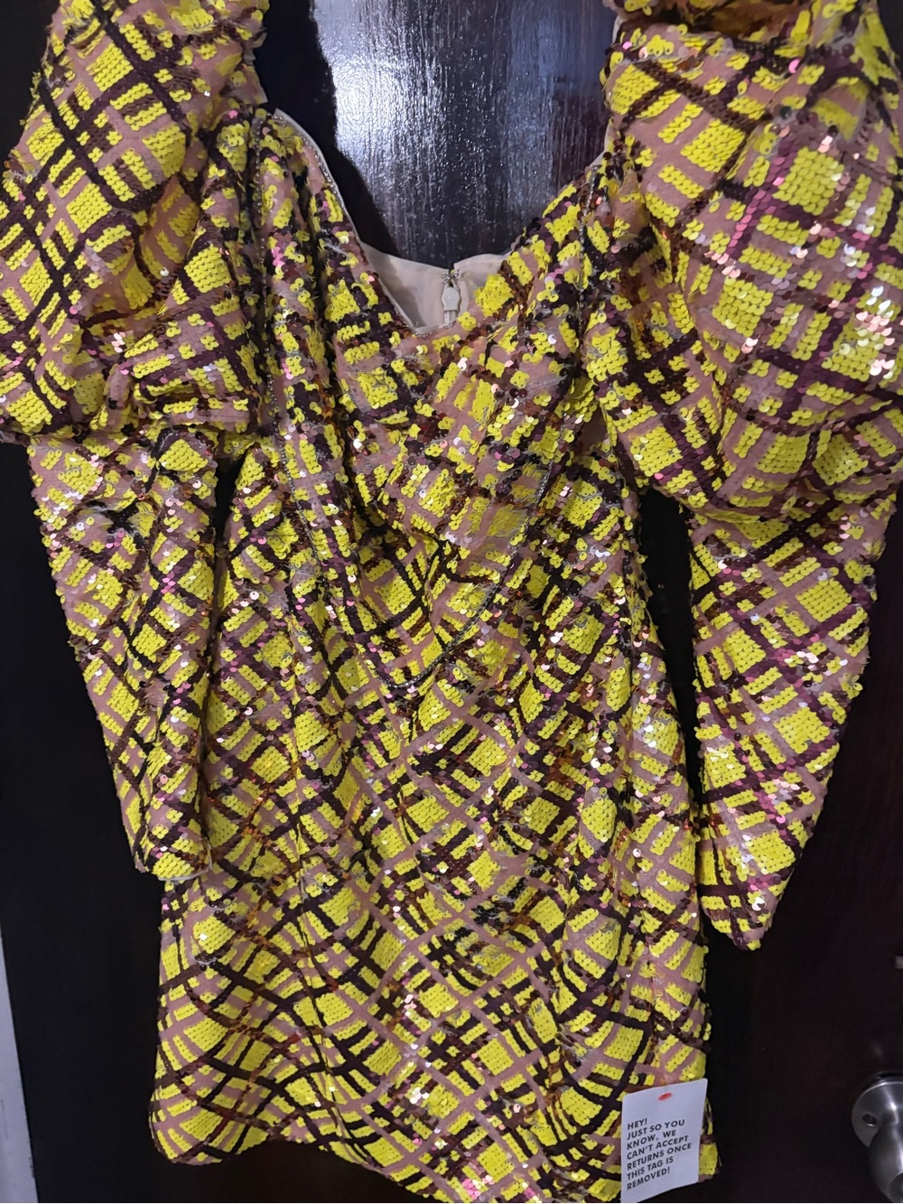 NWT ASOS Yellow and Pink Sequin Plaid Mini Dress. Size 8.
